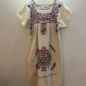 Hand Embroidered Mexican Dress Boho Floral Folk Art Cottagecore Tunic